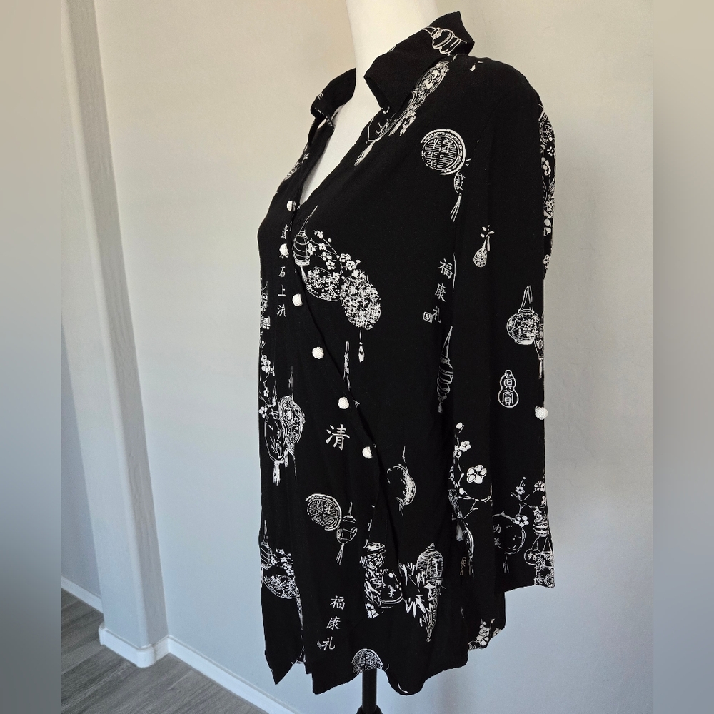Soft Surroundings Asymmetrical Hem Asian Wrap Around Button Front Top Shirt Sz M - Picture 3 of 12